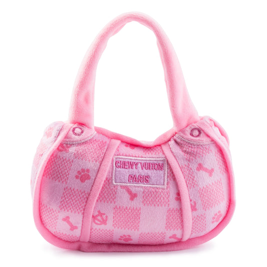 Pink Checker Chewy Vuitton Handbag Dog Toy